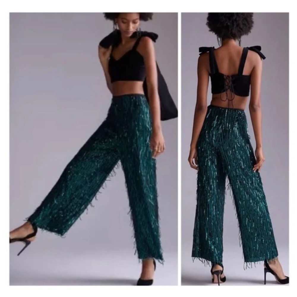 Green drop sequin pants. Mauve. Size 14